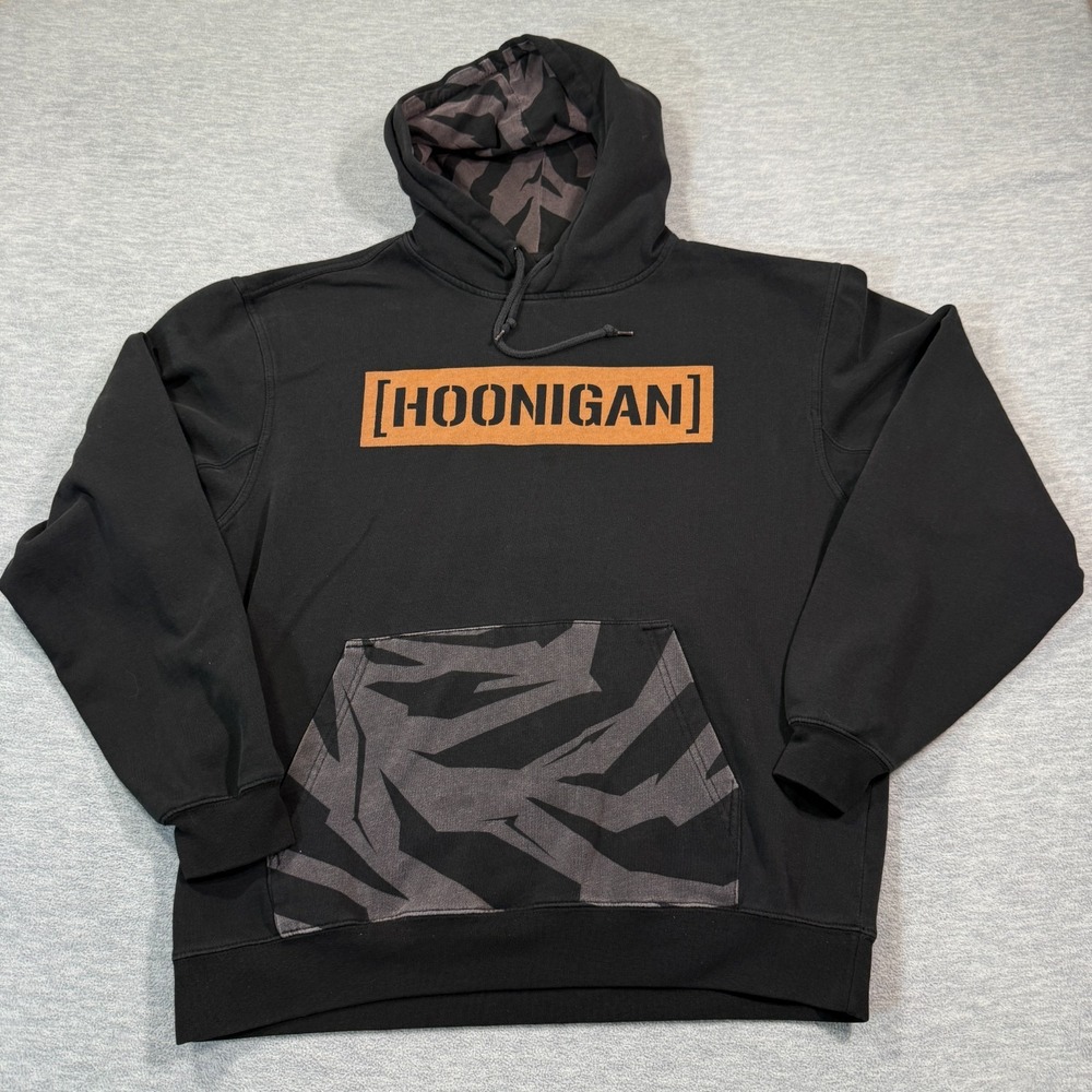 Hoonigan Hoodie Men Large Black Zebra‎ Print Pocket Gym Skateboard Racing 43